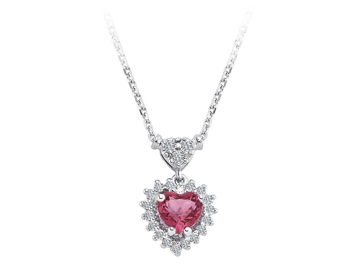 Diamant und Herz Rose Turmalin Halskette