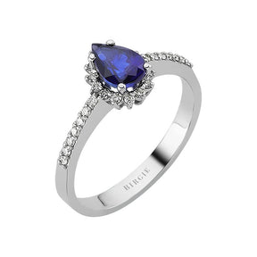 Bague entourage diamants et saphirs taille goutte