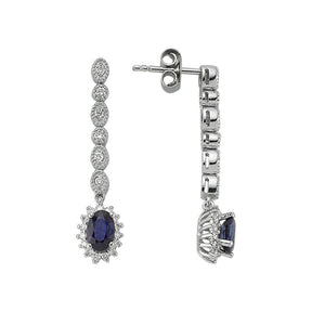 Diamond and Oval Sapphire Stone Sleek Earrings