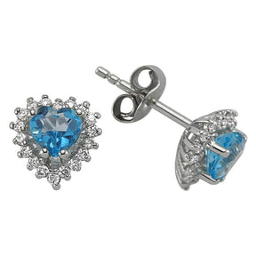 Diamant und Herz Blauer Topas Ohrstecker