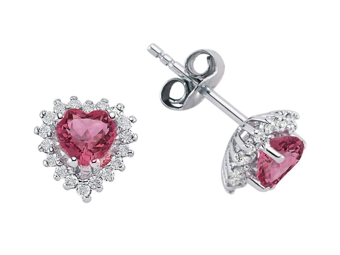 Diamant und Herz Rosa Turmalin Ohrstecker