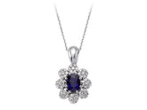 Diamant und Oval Saphir Blumen Halskette