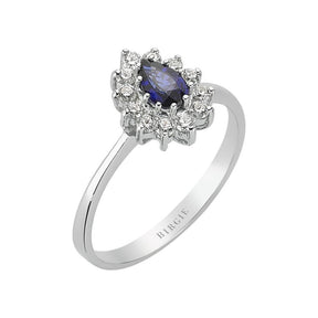 Drop Shape Blue Sapphire and Diamond Entourage Ring