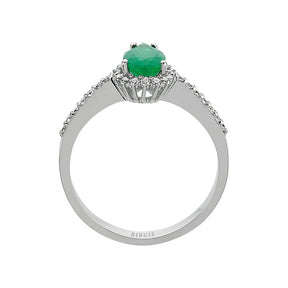 Bague entourage diamant et émeraude taille goutte