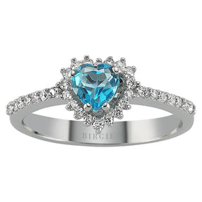 Bague topaze bleue et diamant taille cœur