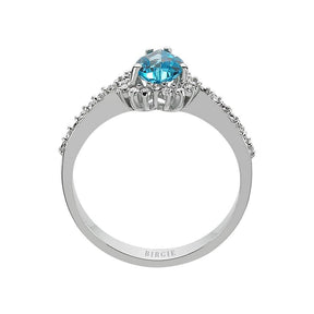 Bague topaze bleue et diamant taille cœur