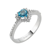 Bague topaze bleue et diamant taille cœur