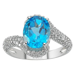 Diamond and Oval Blue Topaz Stone Ring