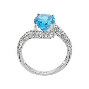 Diamond and Oval Blue Topaz Stone Ring