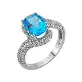 Diamond and Oval Blue Topaz Stone Ring