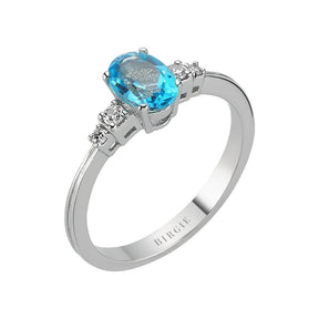 Diamond and Oval Blue Topaz Stone Ring