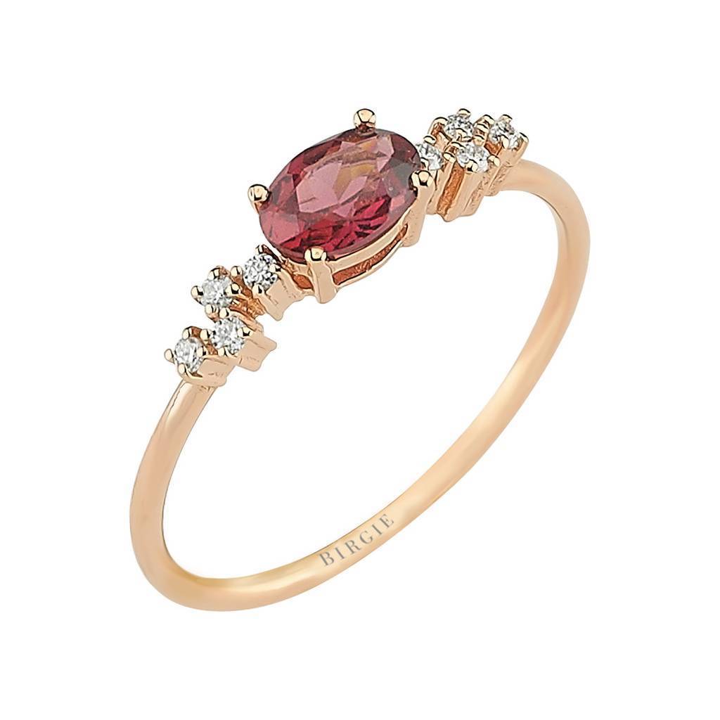 Oval Cut Pink Rhodolite and Diamond Ring