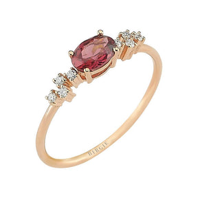 Oval Cut Pink Rhodolite and Diamond Ring