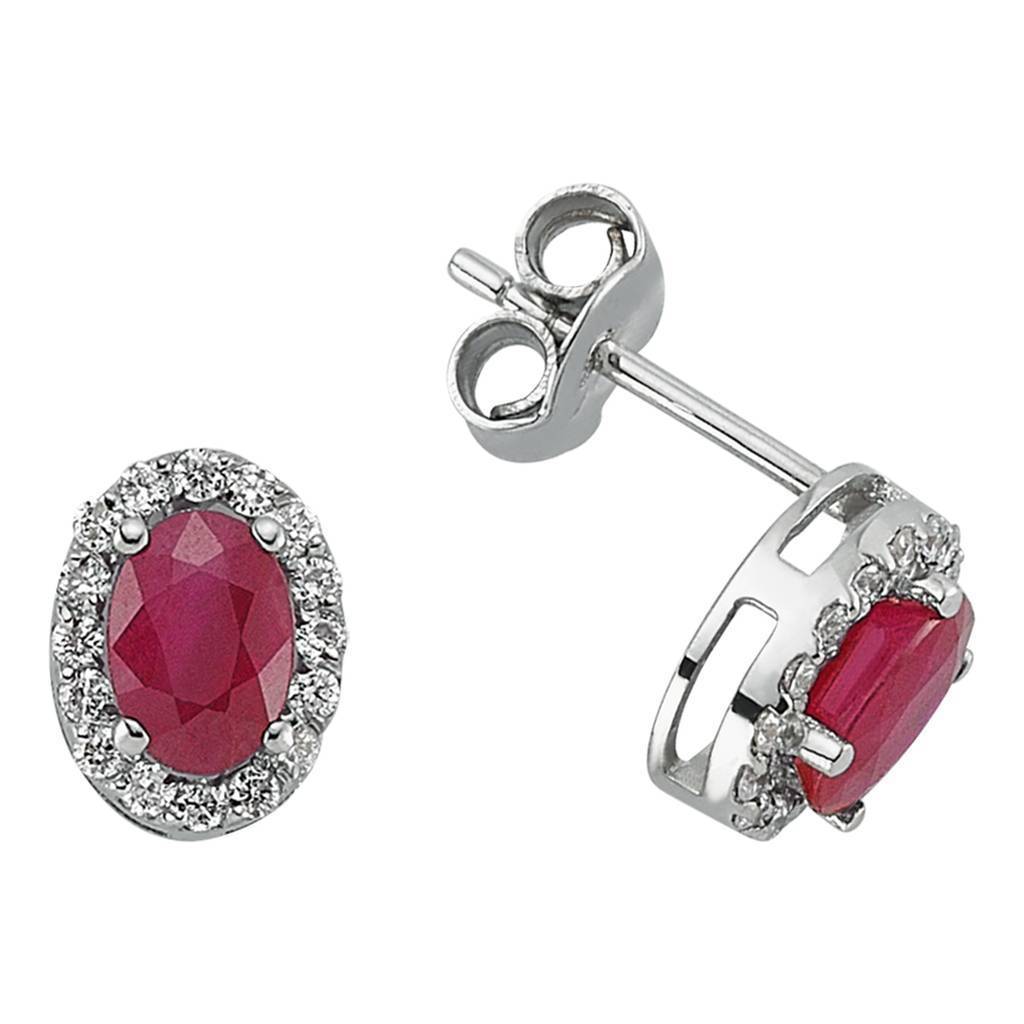 Diamond and Oval Ruby Stone Earrings