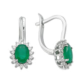 Diamond and Oval Emerald Stone Earrings