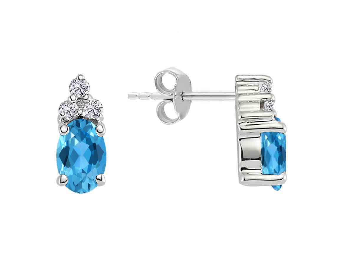 Diamant und Oval Blauer Topas Ohrstecker