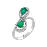 Drop Shape Emerald and Shared Prong with Diamond Side Stones Ring in 18K Gold