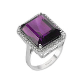 Diamond and Octagon Cut Amethyst Stone Ring