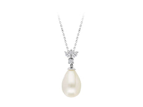 Marquise Diamant und Tropfen Perle Halskette