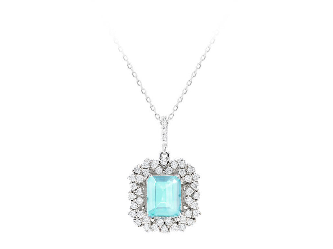 Diamant und Oktagon Aquamarin Halskette