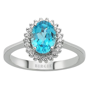 Diamond and Oval Cut Blue Topaz Stone Ring