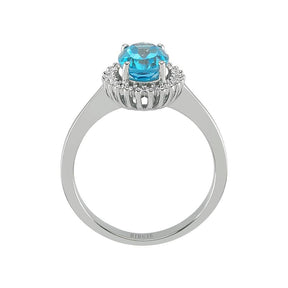 Diamond and Oval Cut Blue Topaz Stone Ring