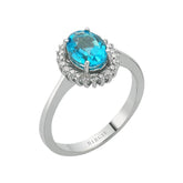 Diamond and Oval Cut Blue Topaz Stone Ring