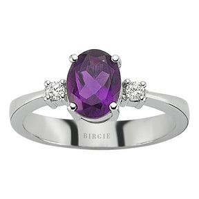 Diamond and Oval Amethyst Stone Ring