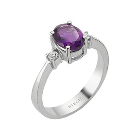 Diamond and Oval Amethyst Stone Ring