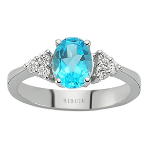 Diamond and Oval Blue Topaz Stone Ring