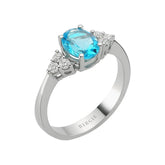 Diamond and Oval Blue Topaz Stone Ring