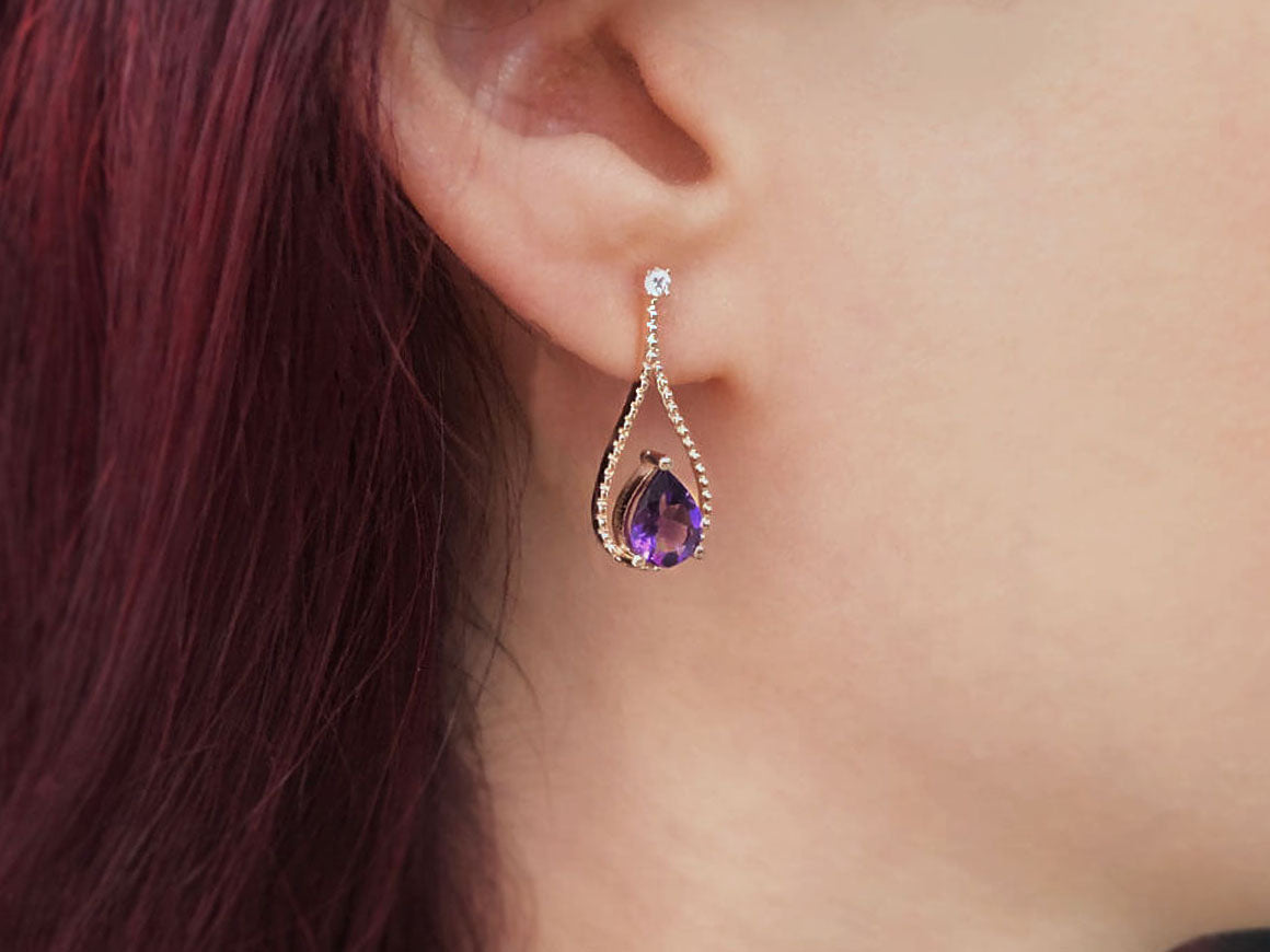 Diamant und Tropfen Amethyst Ohrhänger