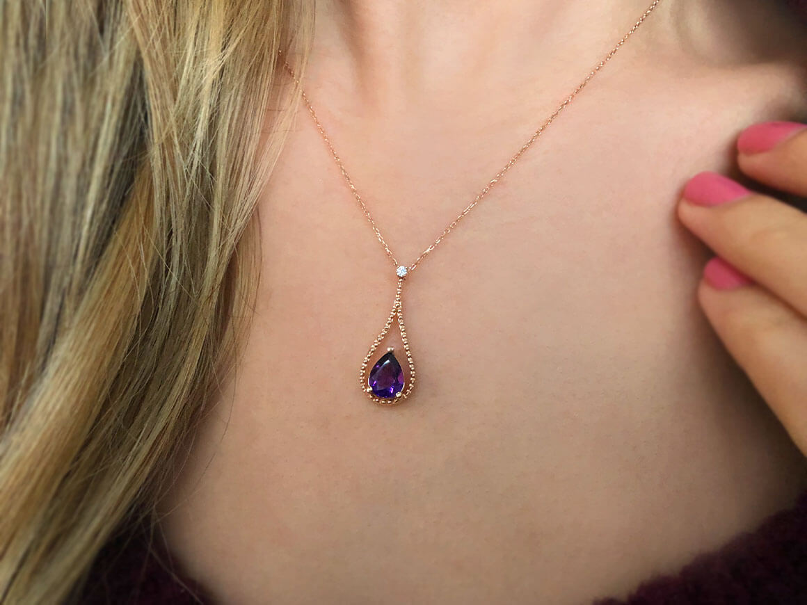 Diamant und Tropfen Amethyst Halskette