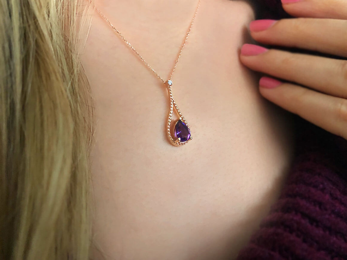 Diamant und Tropfen Amethyst Halskette