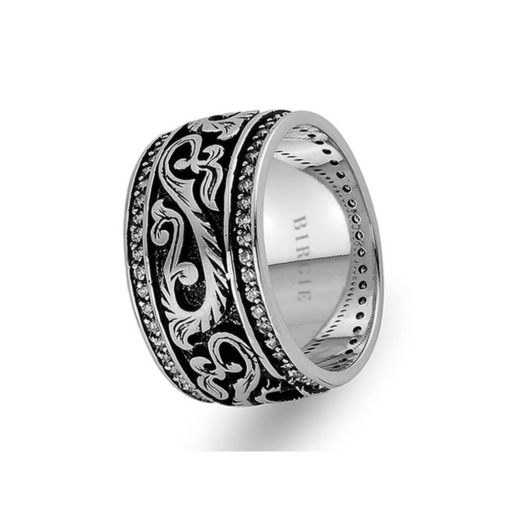 Floral Design White Gold Wedding Band w/Diamonds