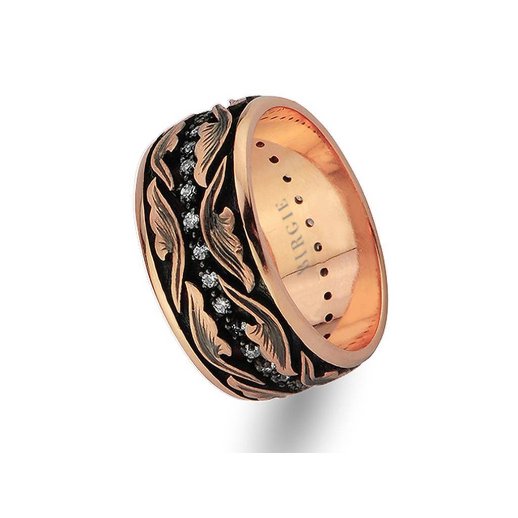 Leaf Design Rose Gold Wedding Band w/Diamonds