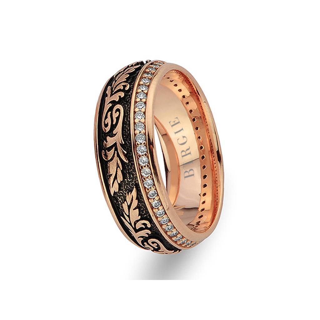 Hyacinth Design Rose Gold Wedding Band w/ Diamonds