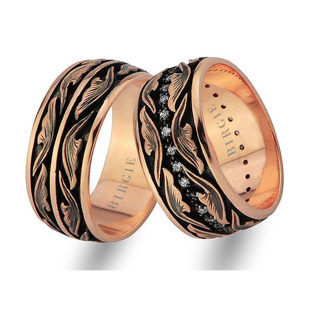 Leaf Design Rose Gold Wedding Band w/Diamonds