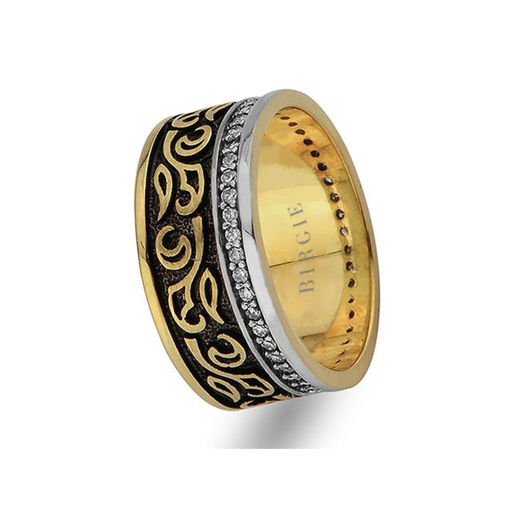 White and Yellow Gold Wedding Band w/ Diamonds