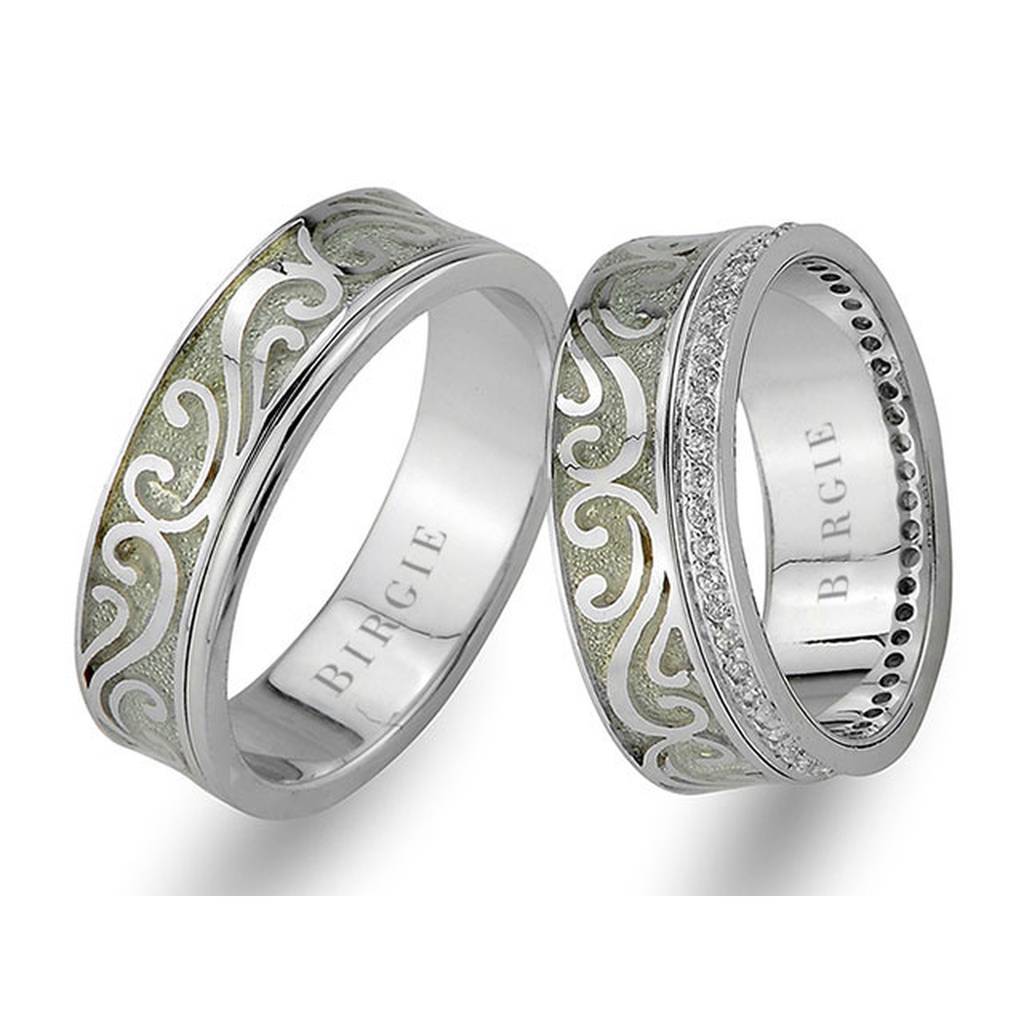 Floral Design White Gold Wedding Band w/ Diamonds