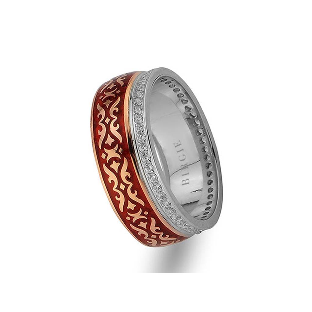 Phrygian Design Rose and Yellow Gold Wedding Band w/ Diamonds