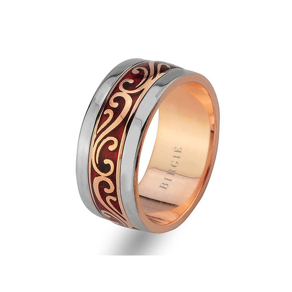 Floral Design White and Rose Gold Wedding Band