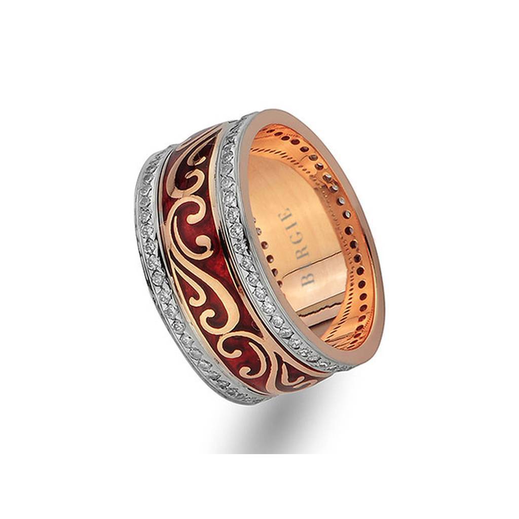 Floral Design White and Rose Gold Wedding Band