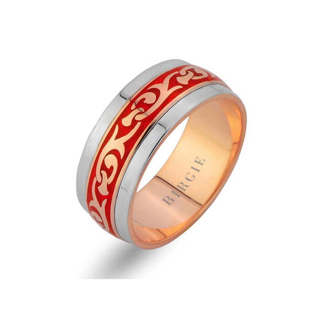 Floral Design Rose and White Gold Wedding Band