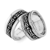 Phrygian Design White Gold Wedding Band w/ Twin Line Diamonds