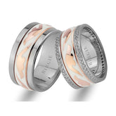 Stylish Design White and Rose Gold Wedding Band w/ Twin Line Diamonds