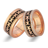 Byzantine Design Rose Gold Wedding Band w/ Twin Line Diamonds