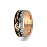 Floral Design Rose and White Gold Wedding Band w/ Diamonds