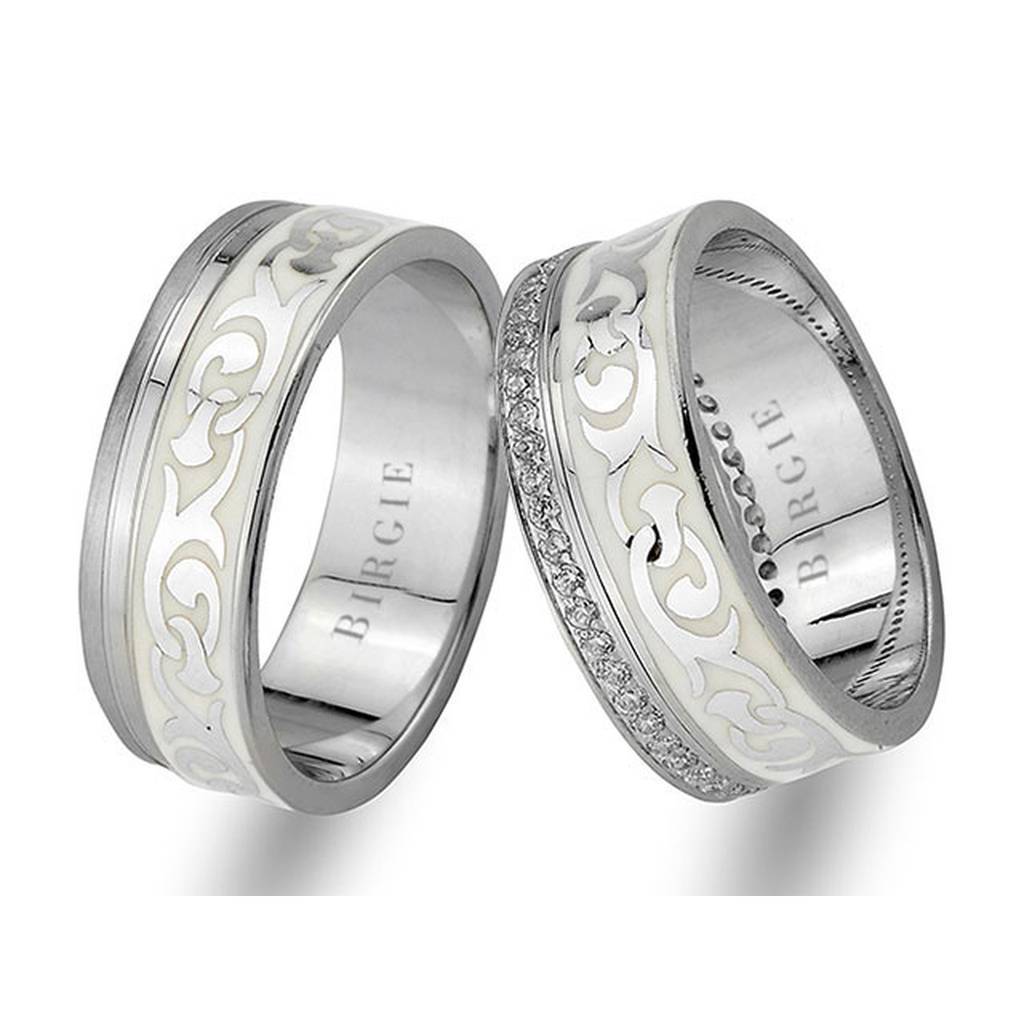 Floral Design Rose and White Gold Wedding Band w/ Diamonds