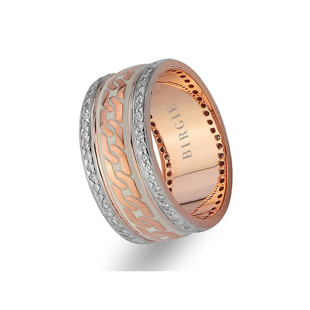 Chain Design White and Rose Gold Wedding Band w/ Diamonds